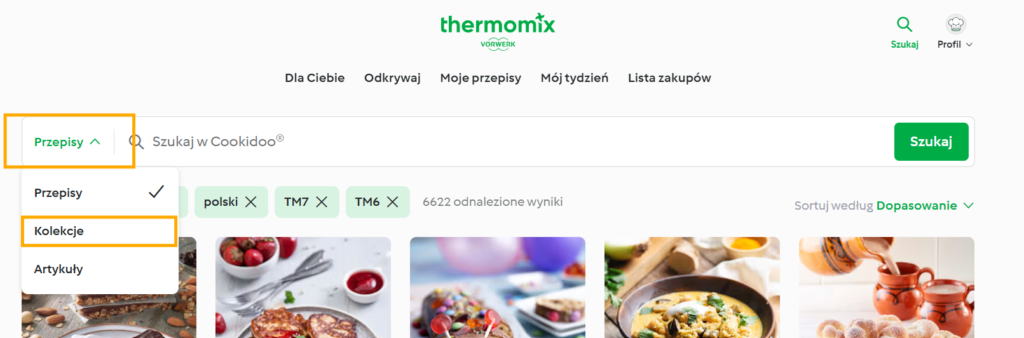 wyszukiwanie kolekcji przepisów na Cookidoo 